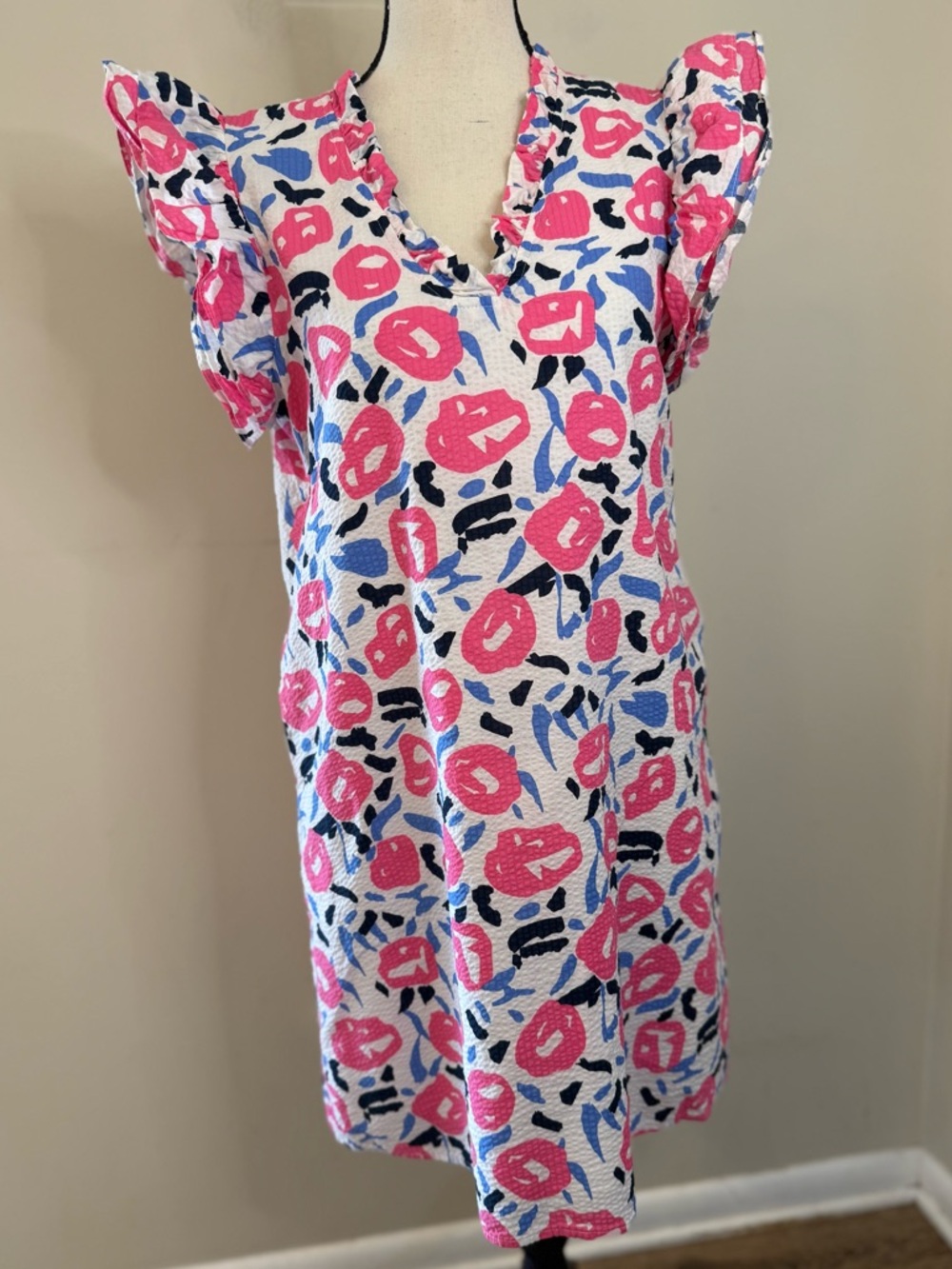 THML colorful preppy floral ruffled midi dress SZ SM